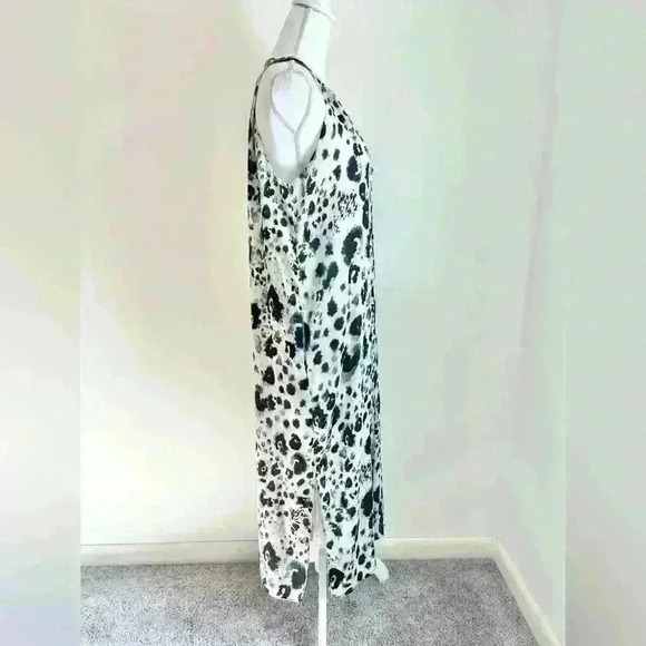 Zara Z1975 Denim Leopard Blue Tone Side Slit Button Down Sleeveless Maxi Dress - Picture 4 of 10